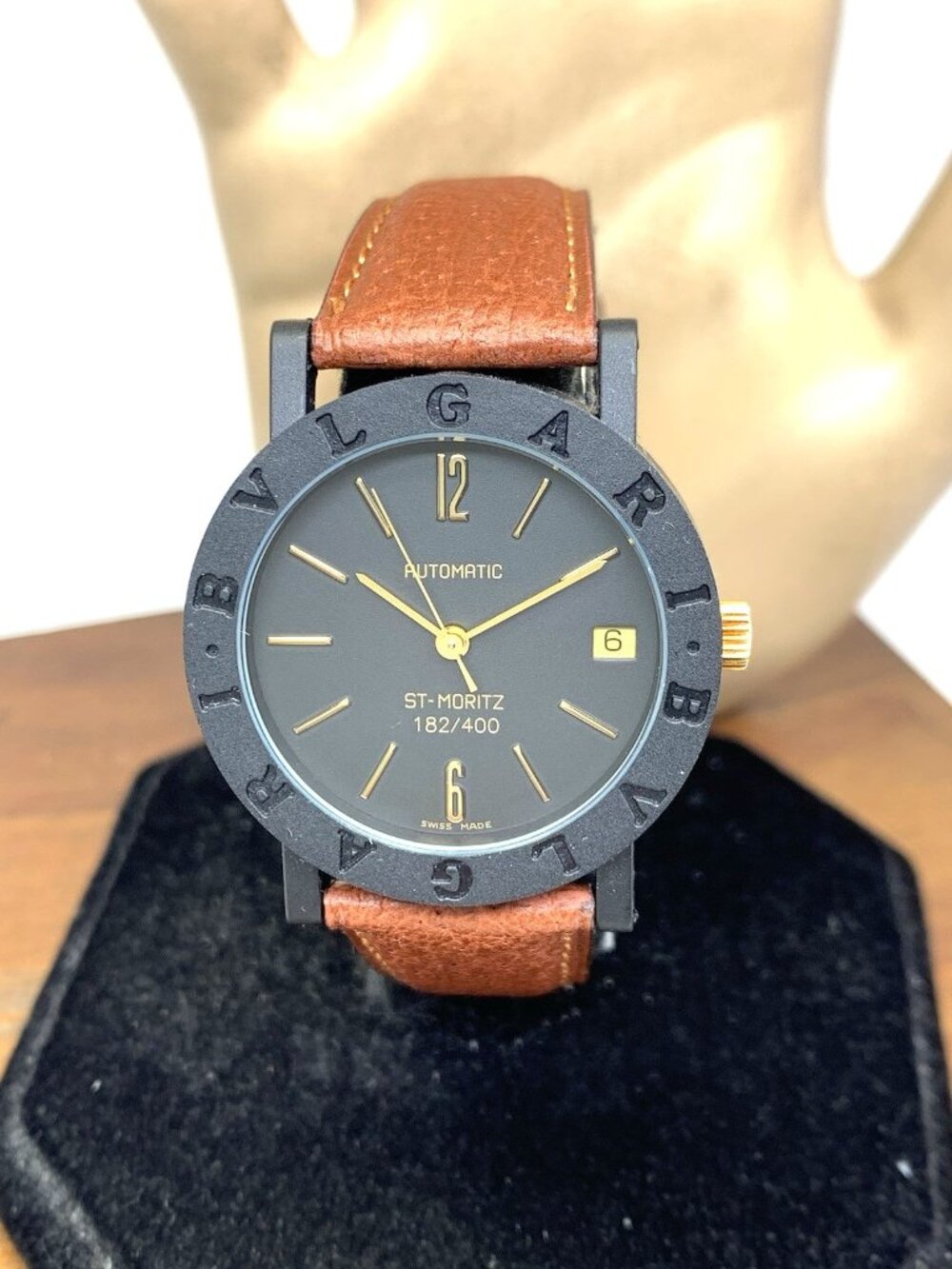 Bvlgari Watch Limited Edition St-Moritz Swiss Automatic Black Dial Leather 34mm